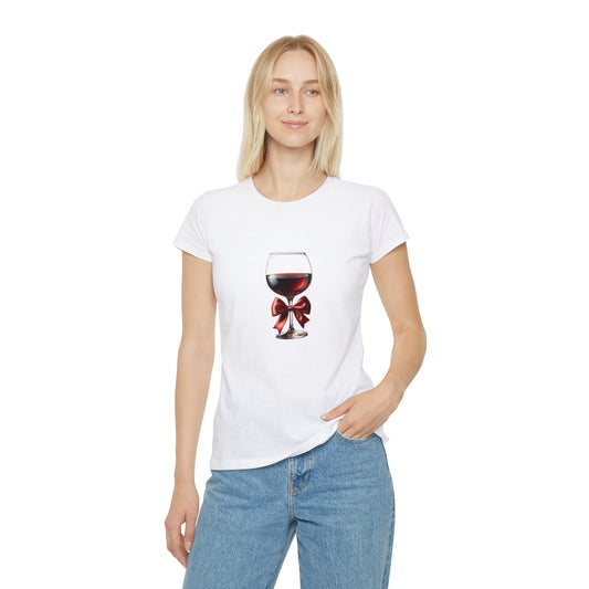 Women's Cute Wine Bow Graphic T-Shirt