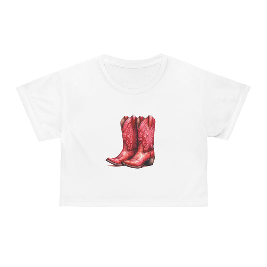 Crop Tee Red Cowboy Boots (AOP)